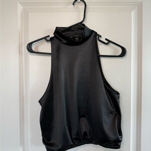 Express Sleeveless Satin Mock Neck Tank Top - Black